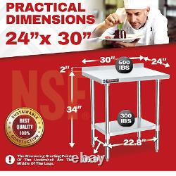 Steel Commercial Kitchen Prep Table 24 x 30 Inch NSF Stainless Steel Work T