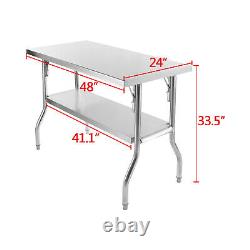 TECSPACE New Commercial 48 x 24/30 Stainless Steel Work Table with underself