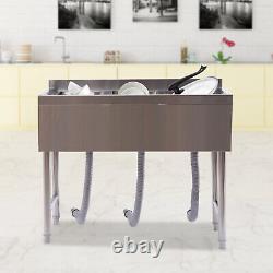 Three 3 Compartment Stainless Steel 304 Commercial Kitchen Bar Sink Heavy Duty