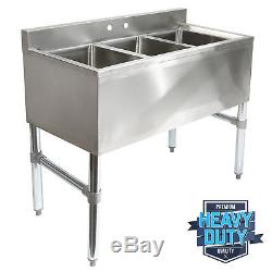 Three 3 Compartment Stainless Steel Commercial Kitchen Bar Sink
