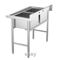 Two 2 Compartment Stainless Steel Commercial Bar Kitchen Sink Restaurant