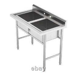 Two 2 Compartment Stainless Steel Kitchen Commercial Utility Sink Heavy Duty