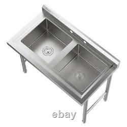 Two 2 Compartment Stainless Steel Kitchen Commercial Utility Sink Heavy Duty