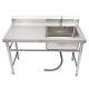 Types 1/2 Stainless Steel Commercial Kitchen Sinks With Hot & Cold Faucet Silver