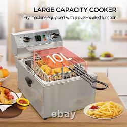 US Commercial Stainless Steel Electric Deep Fryer 10L Fry Basket 1800W