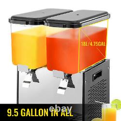 VEVOR Commercial Juice Dispenser 9.5 Gallon Cold Beverage Ice Drink 2 Tanks 36L