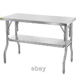VEVOR Commercial Stainless Steel Folding Work Prep Tables Open Kitchen 48x24 In