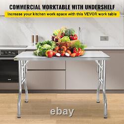 VEVOR Commercial Stainless Steel Folding Work Prep Tables Open Kitchen 48x30 In