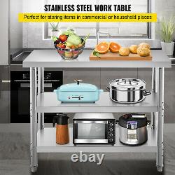 VEVOR Commercial Stainless Steel Work Table BBQ Prep Table 48x14x33In Restaurant