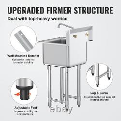 VEVOR Commercial Utility & Prep Sink 1 Compartment Stainless Steel Backsplash