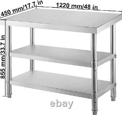 VEVOR Stainless Steel Prep Table, 48X18X33 in Commercial Stainless Steel Table