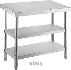 VEVOR Stainless Steel Prep Table, 48X18X33 in Commercial Stainless Steel Table