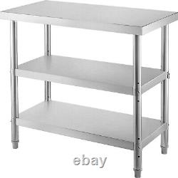 VEVOR Stainless Steel Table 36X18 inch Double Shelves BBQ Prep Table Commercial