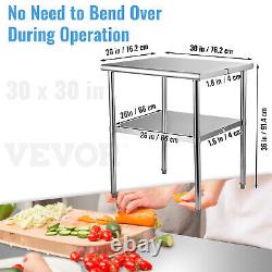 VEVOR Stainless Steel Work Prep Table Commercial Food Prep Table 30x30x36in