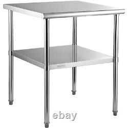 VEVOR Stainless Steel Work Prep Table Commercial Food Prep Table 30x30x36in