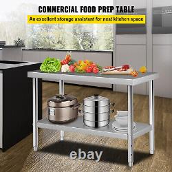 VEVOR Stainless Steel Work Prep Table Commercial Food Prep Table 48x24x34 in