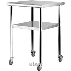 VEVOR Stainless Steel Work Table 24x24 Commercial Food Prep Table with Wheels