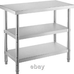 VEVOR Stainless Steel Work Table 36x18 in Double Undershelf Commercial BBQ Table