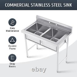 WILPREP 2-Compartment Commercial Stainless Steel Prep Sink Prep Sink Utility