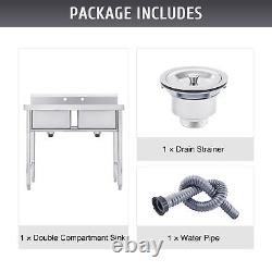 WILPREP 2-Compartment Commercial Stainless Steel Prep Sink Prep Sink Utility