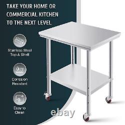 WILPREP Commercial Kitchen Stainless Steel Work & Prep Tables with Wheels & Shelf