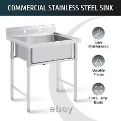 WILPREP Commercial Utility & Prep Sink Stainless Steel 1-Compartment Backsplash