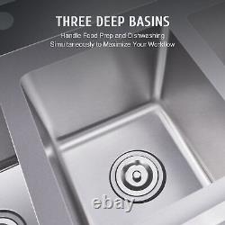 WILPREP Commercial Utility & Prep Sink Stainless Steel 3-Compartment Backsplash