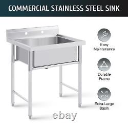 WILPREP Commercial Utility & Prep Sink Stainless Steel w Backsplash & Drainboard