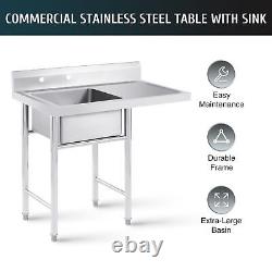 WILPREP Commercial Utility Prep Sink Stainless Steel with Backsplash & Drainboard