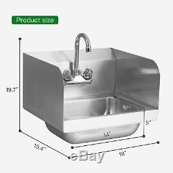 Wall Mount Commercial Kitchen Stainless Steel Hand Sink with Side Splashes
