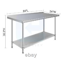 Work Adjustable Stainless Steel Table 24x60 Commercial Kitchen with Backsplash