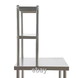 Work Table 48''30'' Commercial Stainless Steel with 2 Tier Overshelves Silver
